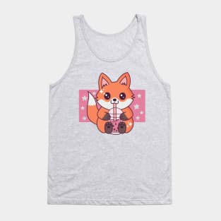 Baby Fox Drinking Boba Tea Cute Kawaii Fox Lover Tank Top